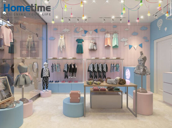 Thiết kế shop quần áo với tông xanh hồng dễ thương